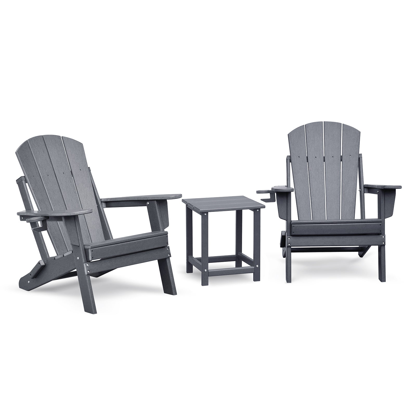 Folding Outdoor Adirondack Chair Set of 2 and Table Set,HDPE All-weather Folding Fire Pit Chair,  Ergonomic Design Patio Lawn Chair for Outside Deck Garden Backyardf Balcony, Grey