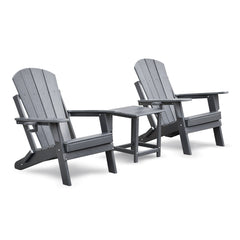 Folding Outdoor Adirondack Chair Set of 2 and Table Set,HDPE All-weather Folding Fire Pit Chair,  Ergonomic Design Patio Lawn Chair for Outside Deck Garden Backyardf Balcony, Grey
