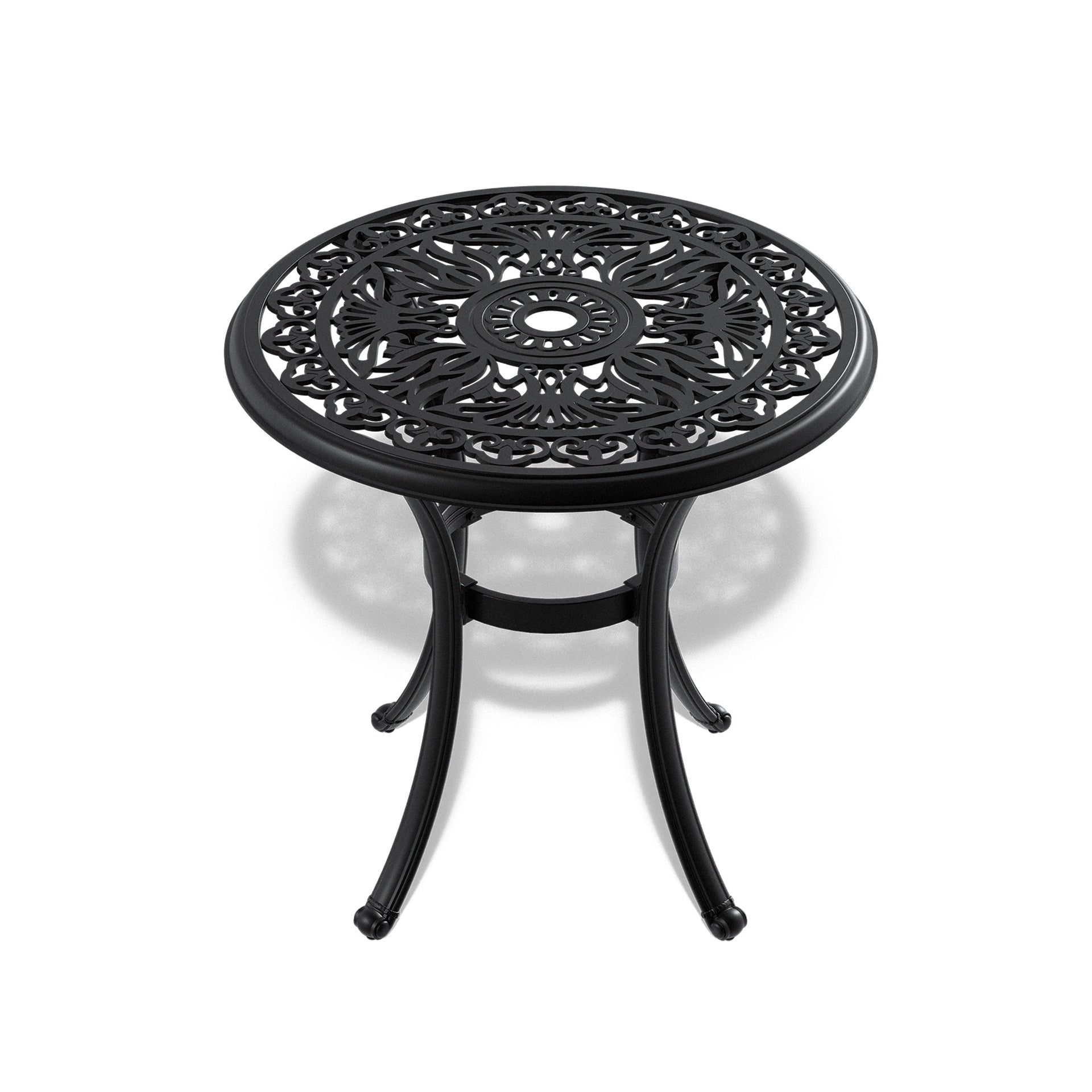 3-Piece Set Of Cast Aluminum Patio Furniture  With Black Frame and Brown Seat Cushions