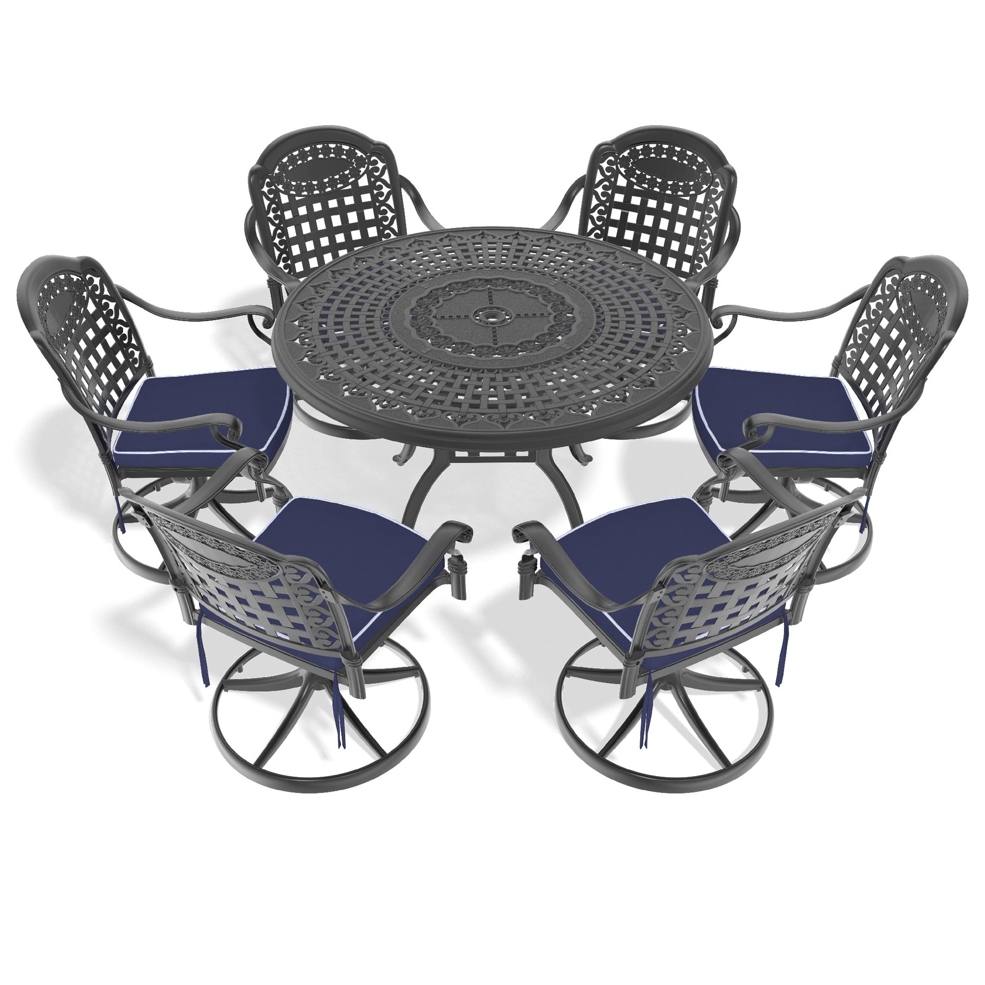 7-Piece All-Weather Cast Aluminum Dining Set, Include 6 Swivel Chairs and 47.24" Round Table With Black Frame (same sku:W1710S00450)