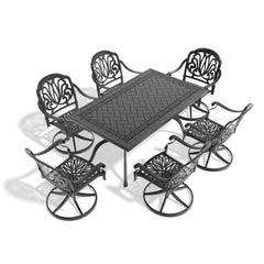7-Piece All-Weather Cast Aluminum Dining Set, Include 6 Swivel Chairs and Rectangular Table With Black Frame(same sku:W1710S00457)