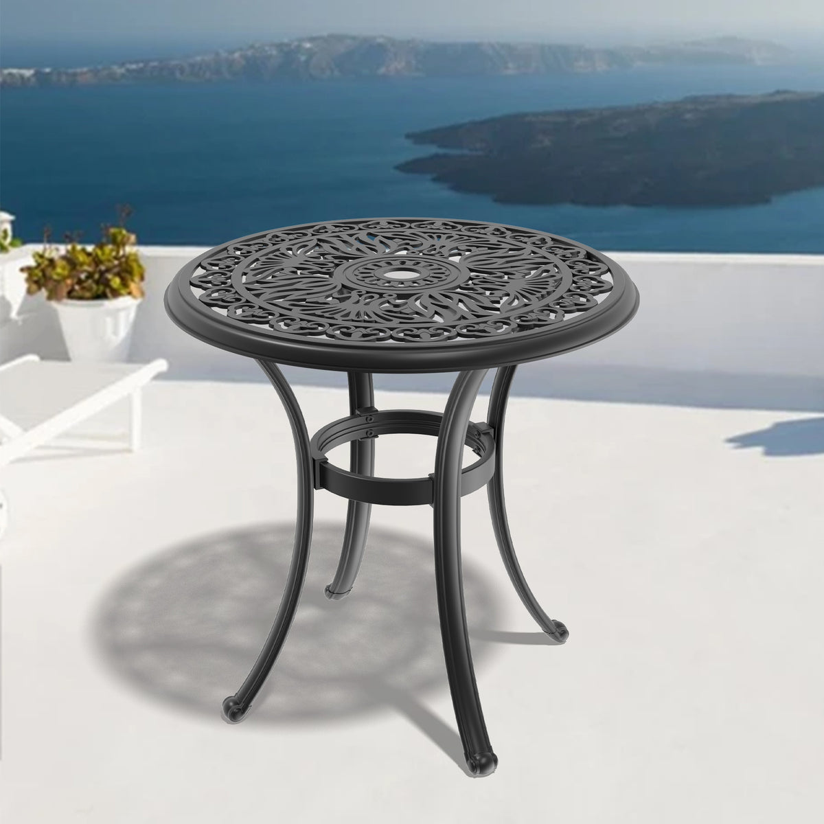 26.77-inch Cast Aluminum Patio Dining Table With Black Frame and Umbrella Hole