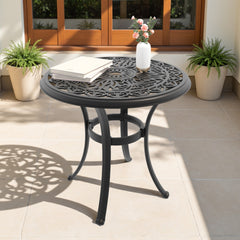 26.77-inch Cast Aluminum Patio Dining Table With Black Frame and Umbrella Hole