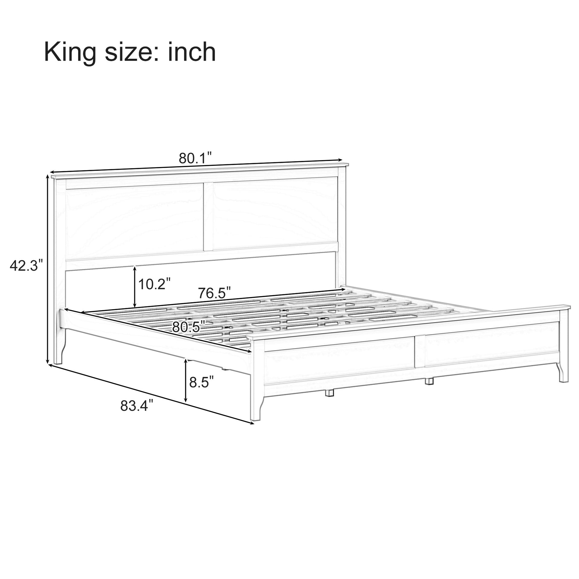 Modern Solid Wood King Size Platform Bed with Sturdy Wooden Slats Support,No Box Spring Needed, White(Old SKU:N701P300990K)