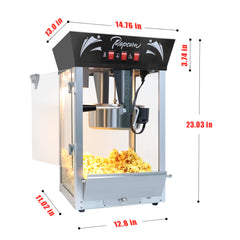 Commercial Popcorn MAKER Machine, 12 Ounce Kettle Stainless Steel Popcorn Maker with Tempered Glass, Warming Deck, 850W Countertop Popcorn Popper for Parties, Events, and Home Theater, Black