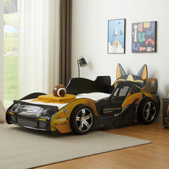 Cool Cartoon Car Bed - Black and Yellow Kids' Racing Bed with Stylish Dog Design