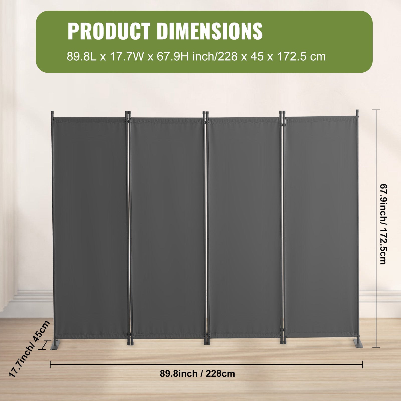 Room Divider, 88×67.5inch Room Dividers and Folding Privacy Screens 4-Panel, Fabric Partition Room Dividers for Office, Bedroom, Dining Room, Study, Freestanding, Gray