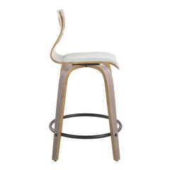 Folia 24" Contemporary Fixed-Height Counter Stool with Swivel in Light Grey Wood and Light Grey Fabric with Round Black Metal Footrest by LumiSource - Set of 2