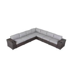 Outdoor 9-Piece Rattan Sectional Sofa Set with Cushions – Ready to Use