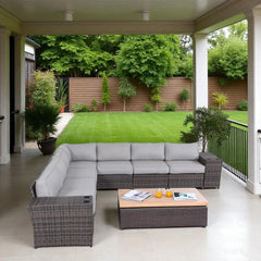 Outdoor 9-Piece Rattan Sectional Sofa Set with Cushions – Ready to Use