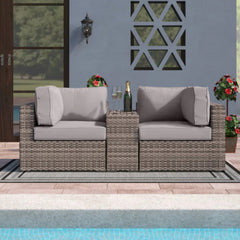 Fully Assembled 2-Person Rattan Wicker Outdoor Seating Group with  Cushions