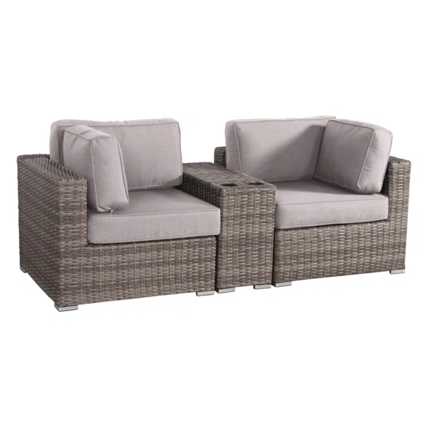 Fully Assembled 2-Person Rattan Wicker Outdoor Seating Group with  Cushions