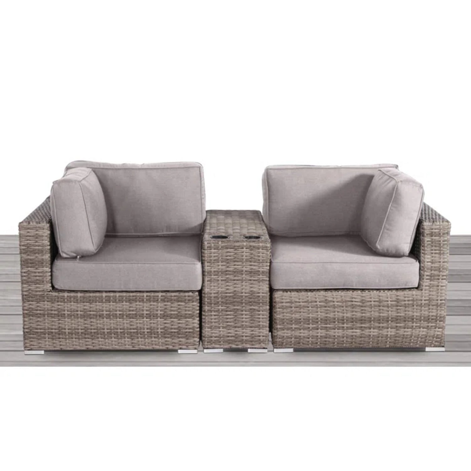 Fully Assembled 2-Person Rattan Wicker Outdoor Seating Group with  Cushions