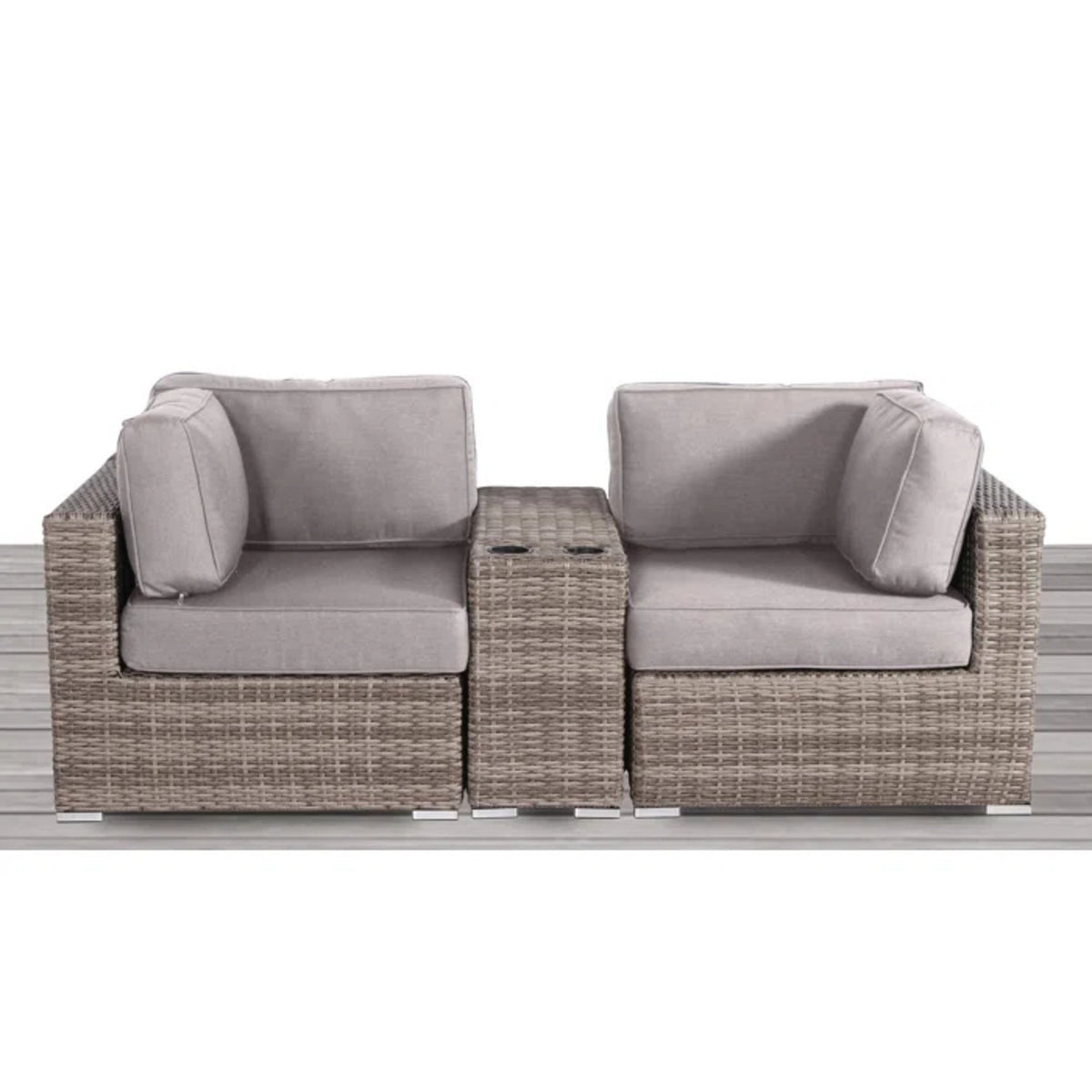 Fully Assembled 2-Person Rattan Wicker Outdoor Seating Group with  Cushions
