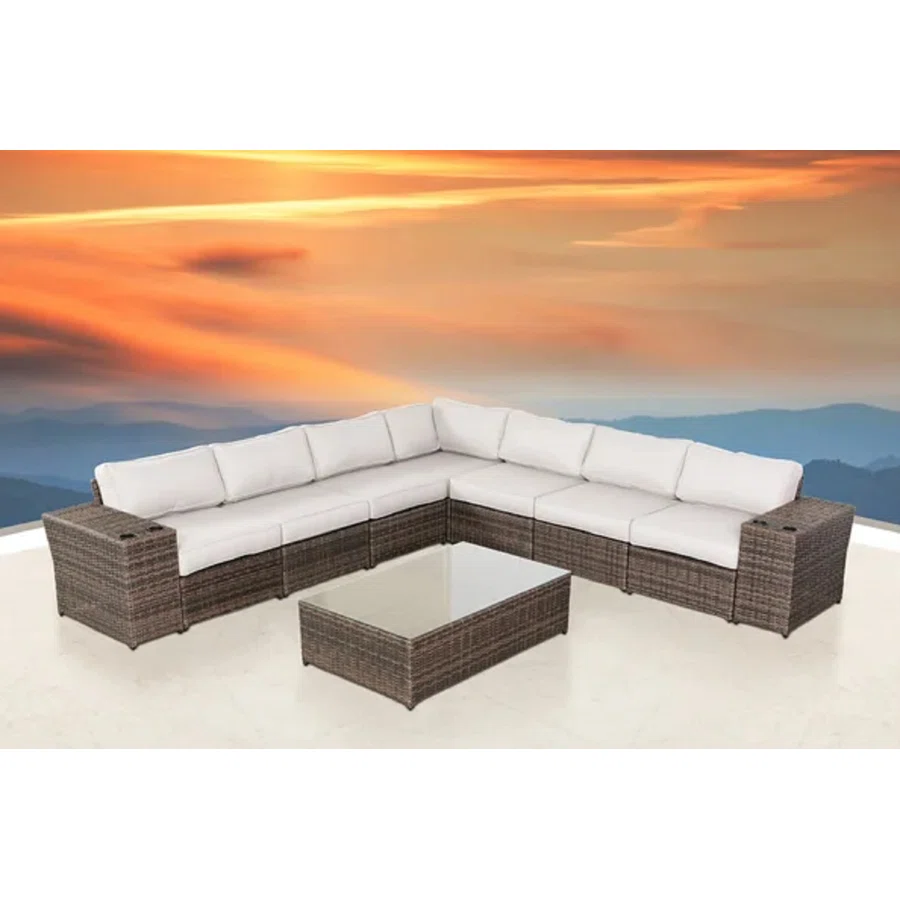 LSI Wicker Fully Assembled 6 - Person Seating Group with Cushions