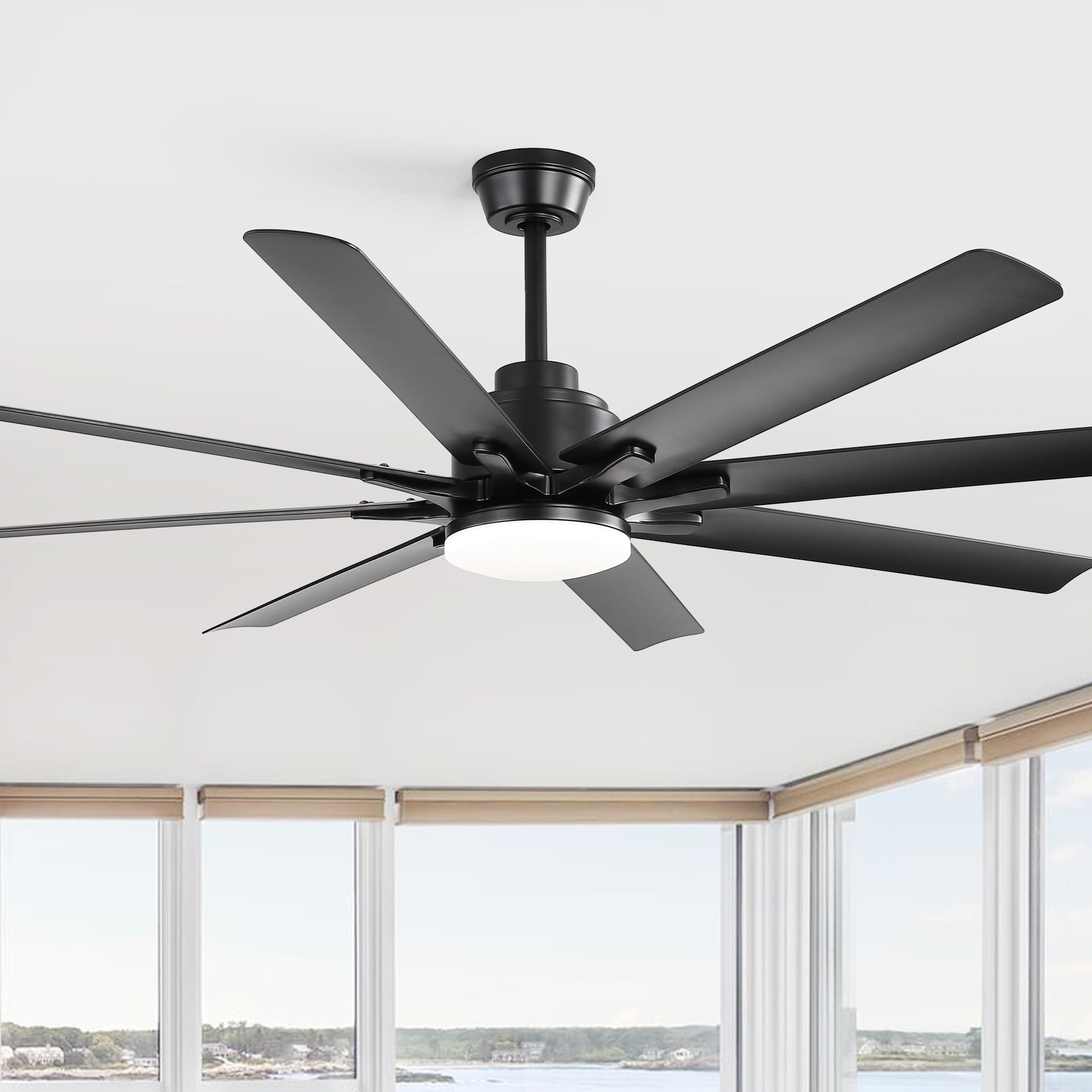 Modern 52-Inch Smart Ceiling Fan With Light,6 Wind Speed,With 8 Black ABS Blades,Voice Remote,Fan For Bedroom,Living Room,Patio,Kitchen