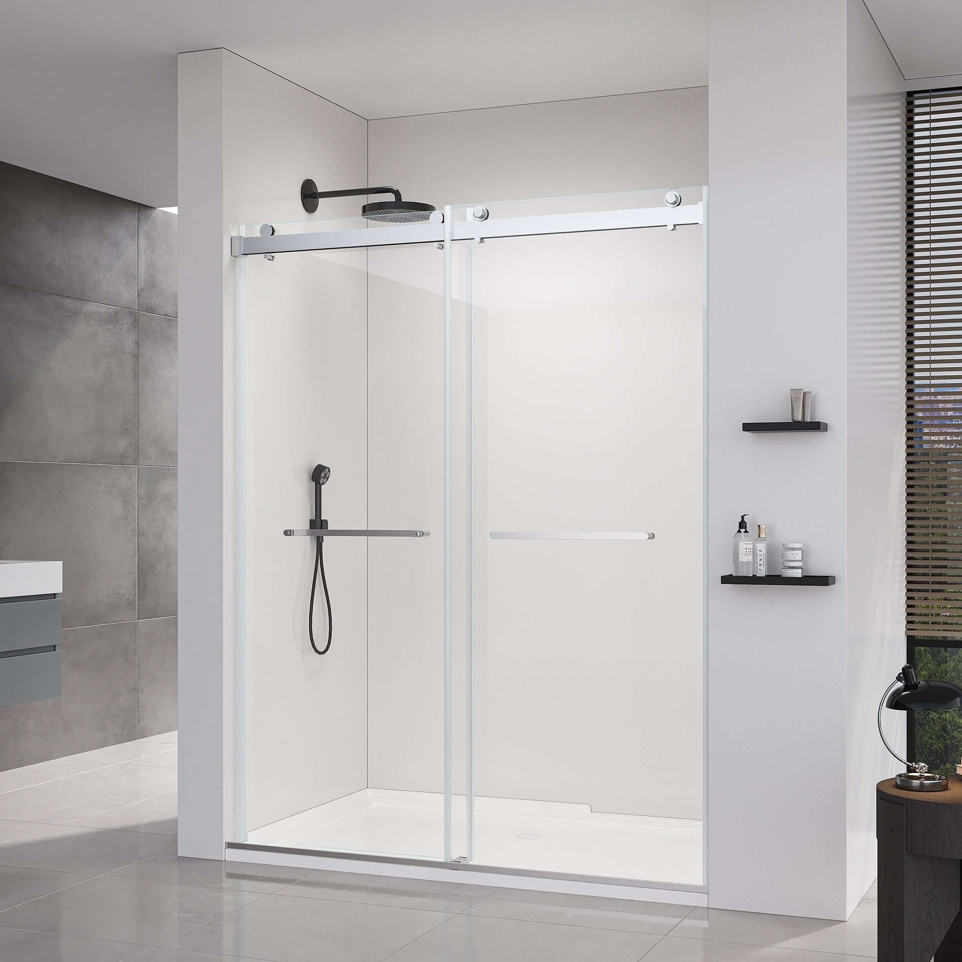 Frameless Double Sliding Shower Door 68"-72" W x 76" H ,  Shower Glass Door with 5/16" (8mm) Clear SGCC Tempered Glass, Explosion-Proof Film, Stainless Steel Hardware--Brushed Nickel