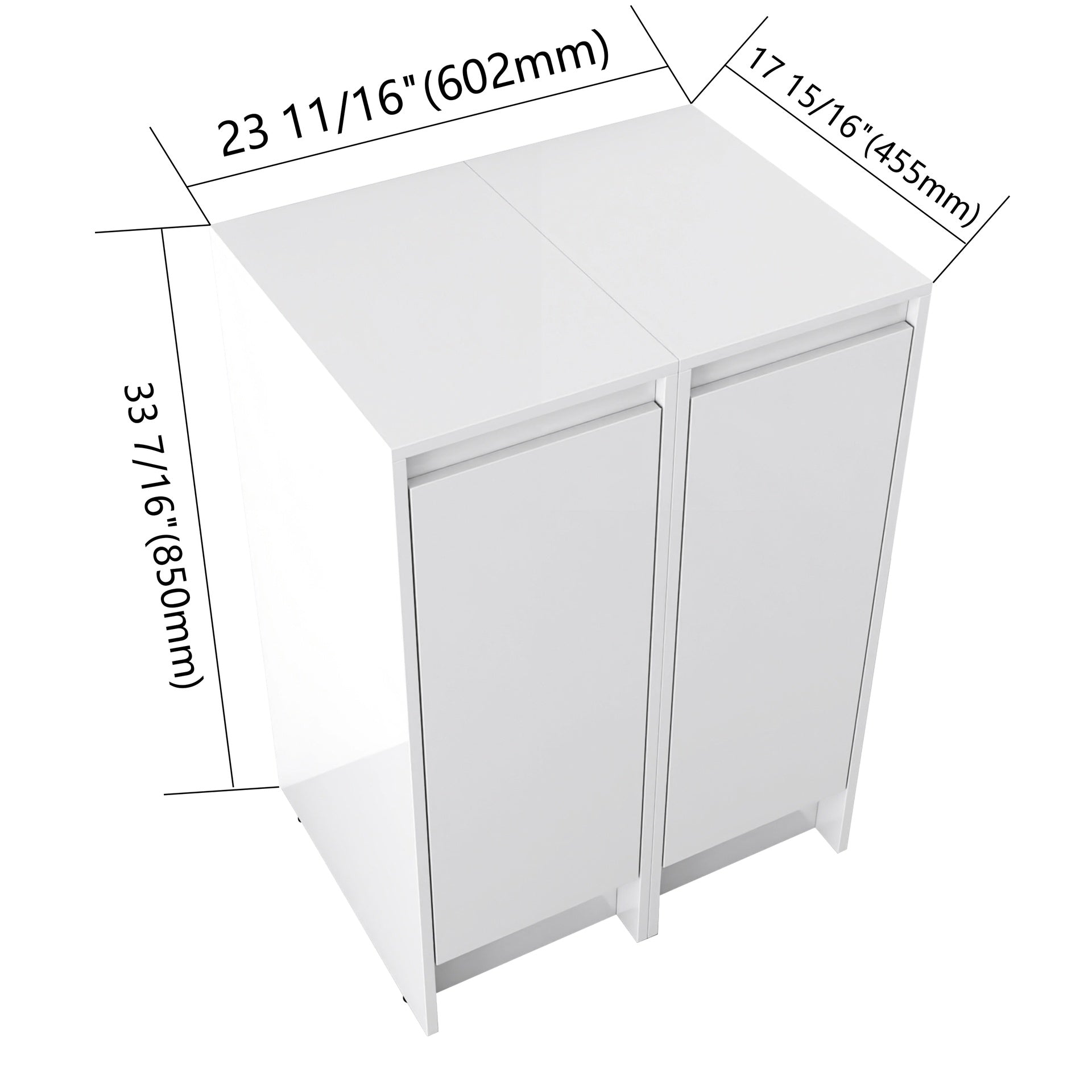 24" Freestanding Bathroom Storage Cabinet, Soft Close Doors, Glossy White, Plywood, KD-Packing, 12" x2 Combination (Suitable For Bathroom, Kitchen, Study Room, Bedroom, Etc)