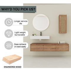 60 inch Wall-Mounted Bathroom Vanity with Resin Sink and Side Cabinet,3-Soft Close Drawer,Float Mounting Design