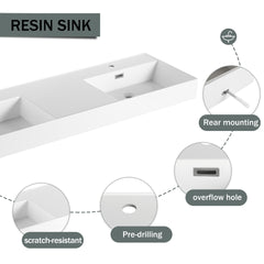 60 inch Wall-Mounted Bathroom  Vanity with Double Resin Sink,Soft Close Drawer,Float Mounting Design