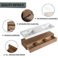 60 inch Wall-Mounted Bathroom  Vanity with Double Resin Sink,Soft Close Drawer,Float Mounting Design