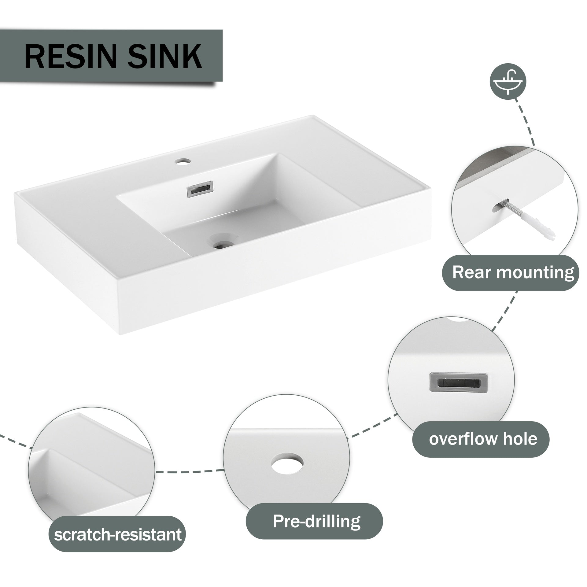60 inch Wall-Mounted Bathroom  Vanity with Resin Sink,Soft Close Drawer,Float Mounting Design