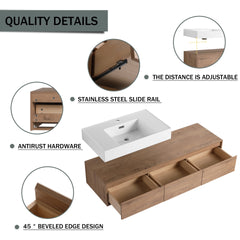 60 inch Wall-Mounted Bathroom  Vanity with Resin Sink,Soft Close Drawer,Float Mounting Design
