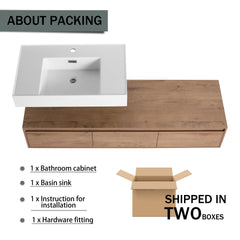 60 inch Wall-Mounted Bathroom  Vanity with Resin Sink,Soft Close Drawer,Float Mounting Design