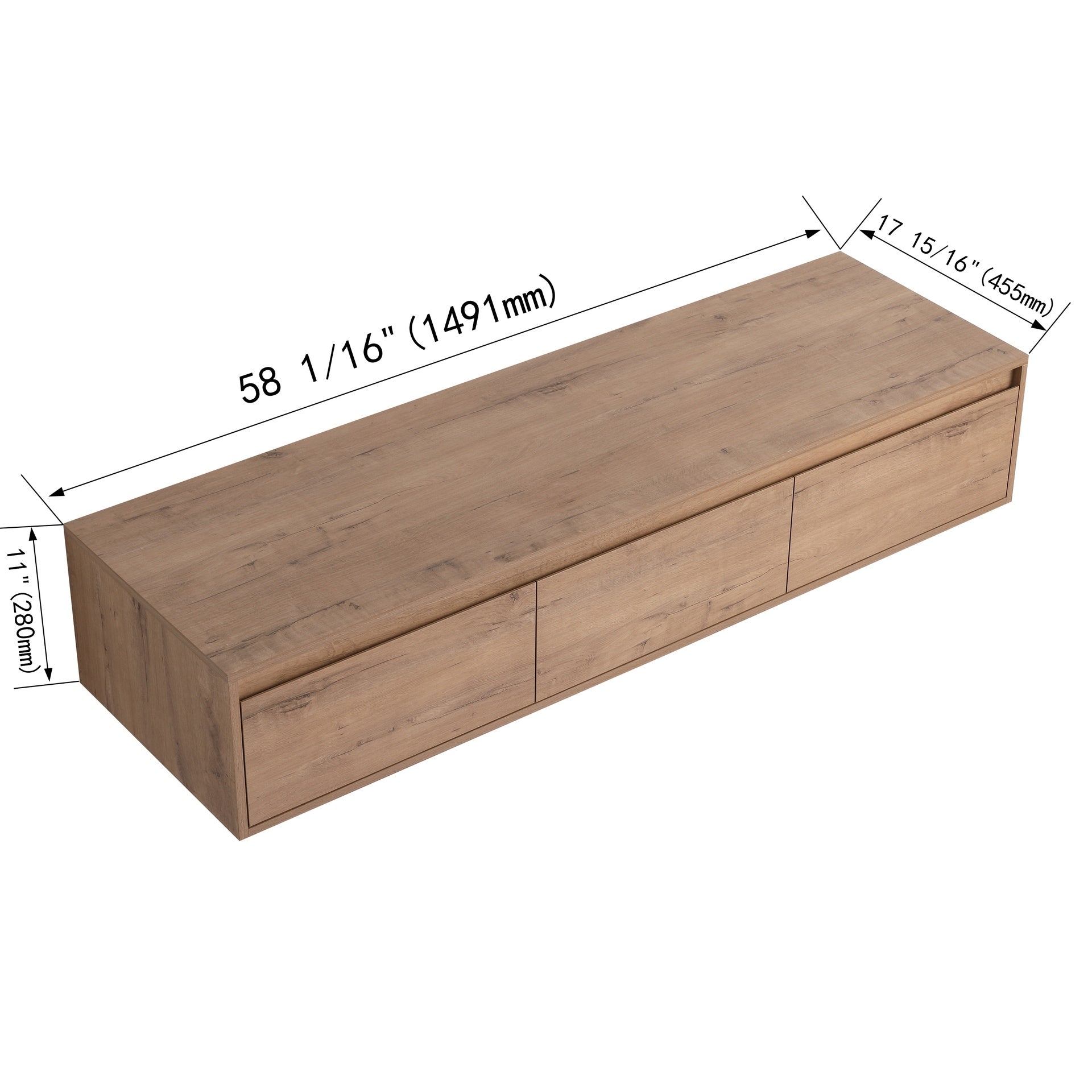 60" Bathroom Cabinet,Soft Close Drawer,Float Mounting Design (Only Vanity, Without Sink)