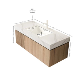 MURI 48" Bathroom Vanity&Sink, Floating Plywood Storage Cabinet with Drawer&Doors, Carrara White Sintered Stone Top&Ceramic Basin with 1 Pre-drilled Faucet Hole, Pre-assembled, White Oak Woodgrain