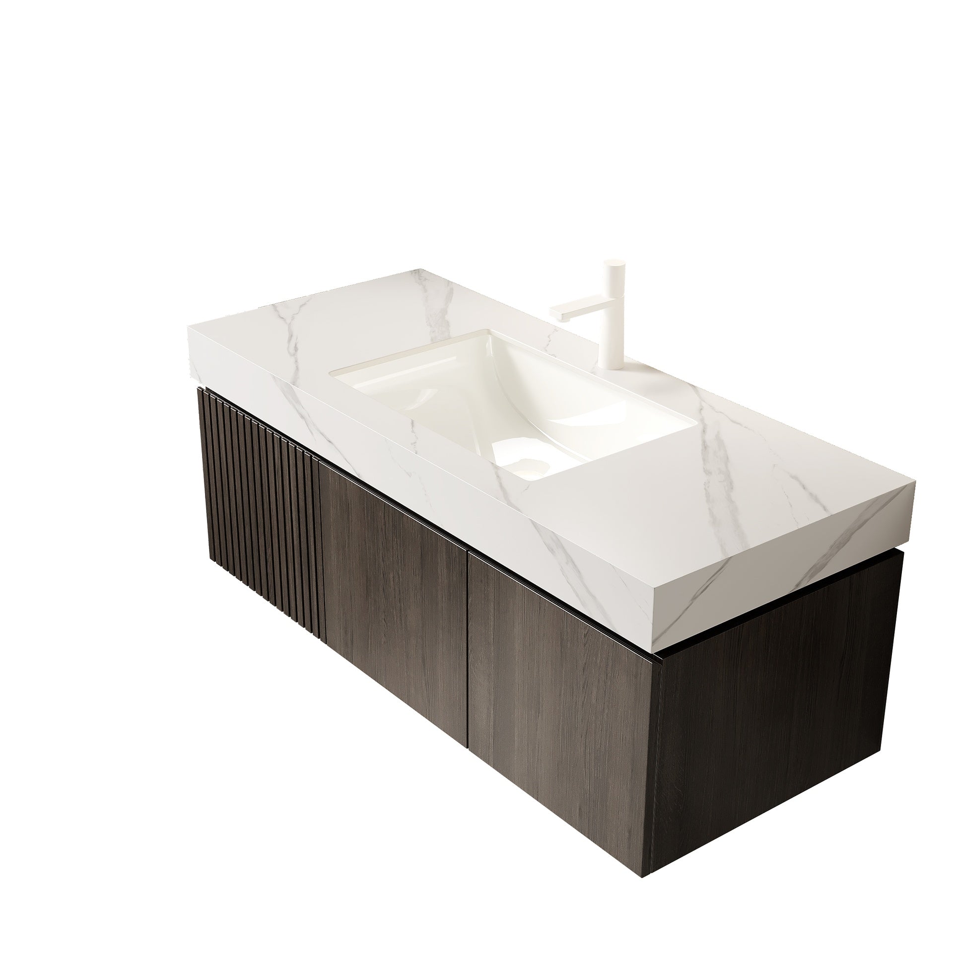 MURI 48" Bathroom Vanity&Sink, Floating Plywood Storage Cabinet with Drawer&Doors, Carrara White Sintered Stone Top&Ceramic Basin with 1 Pre-drilled Faucet Hole, Pre-assembled, Espresso Woodgrain