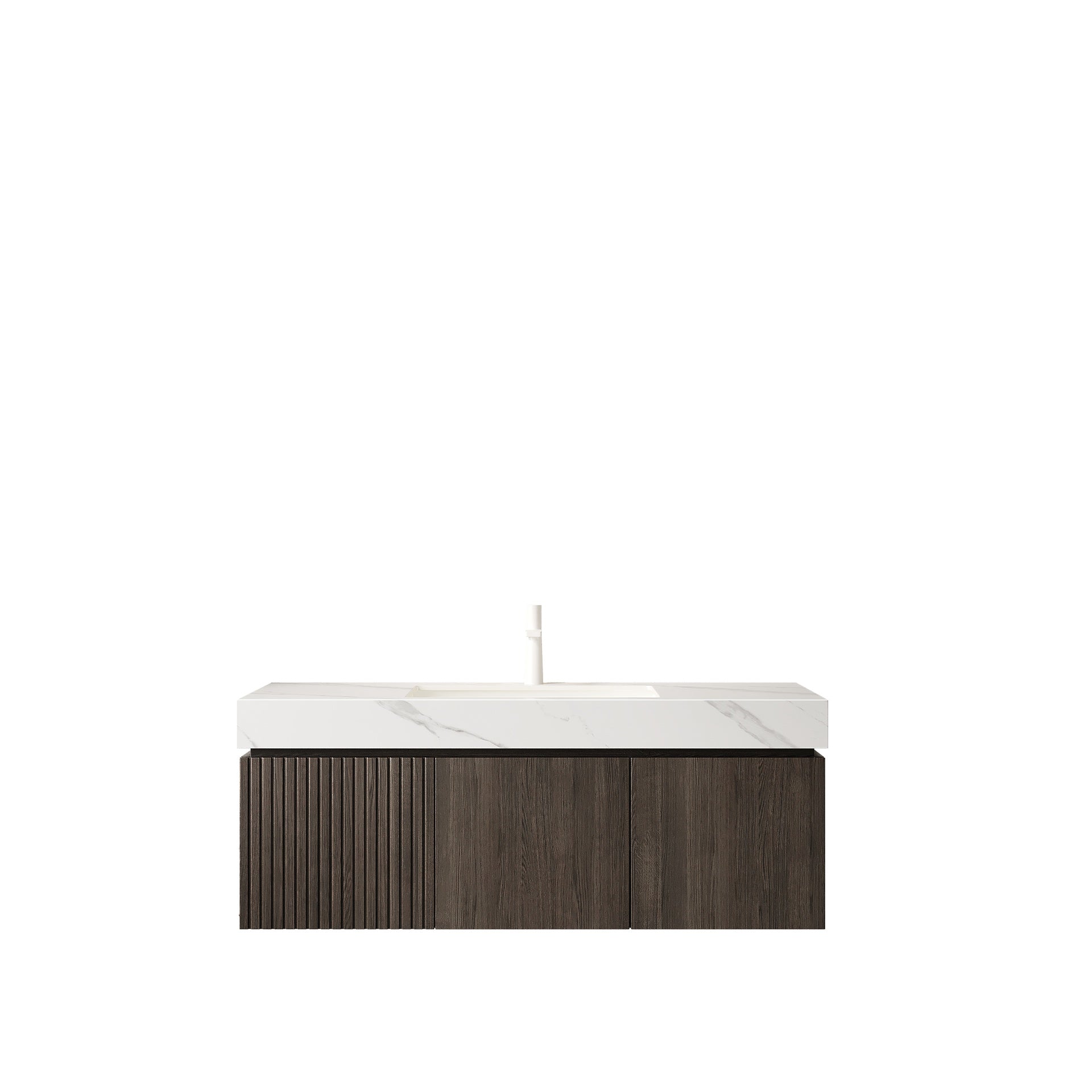 MURI 48" Bathroom Vanity&Sink, Floating Plywood Storage Cabinet with Drawer&Doors, Carrara White Sintered Stone Top&Ceramic Basin with 1 Pre-drilled Faucet Hole, Pre-assembled, Espresso Woodgrain
