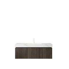 MURI 48" Bathroom Vanity&Sink, Floating Plywood Storage Cabinet with Drawer&Doors, Carrara White Sintered Stone Top&Ceramic Basin with 1 Pre-drilled Faucet Hole, Pre-assembled, Espresso Woodgrain