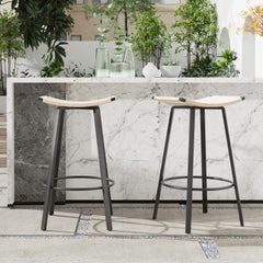 Counter Height Bar Stools Backless Handwoven Kitchen Dining Chairs with Round Footrest Set of 2 PVC Weaving Pub Stool for Indoor & Outdoor (Black & Creamy White)