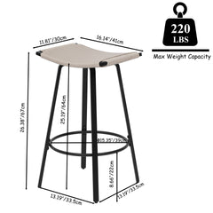 Counter Height Bar Stools Backless Handwoven Kitchen Dining Chairs with Round Footrest Set of 2 PVC Weaving Pub Stool for Indoor & Outdoor (Black & Creamy White)