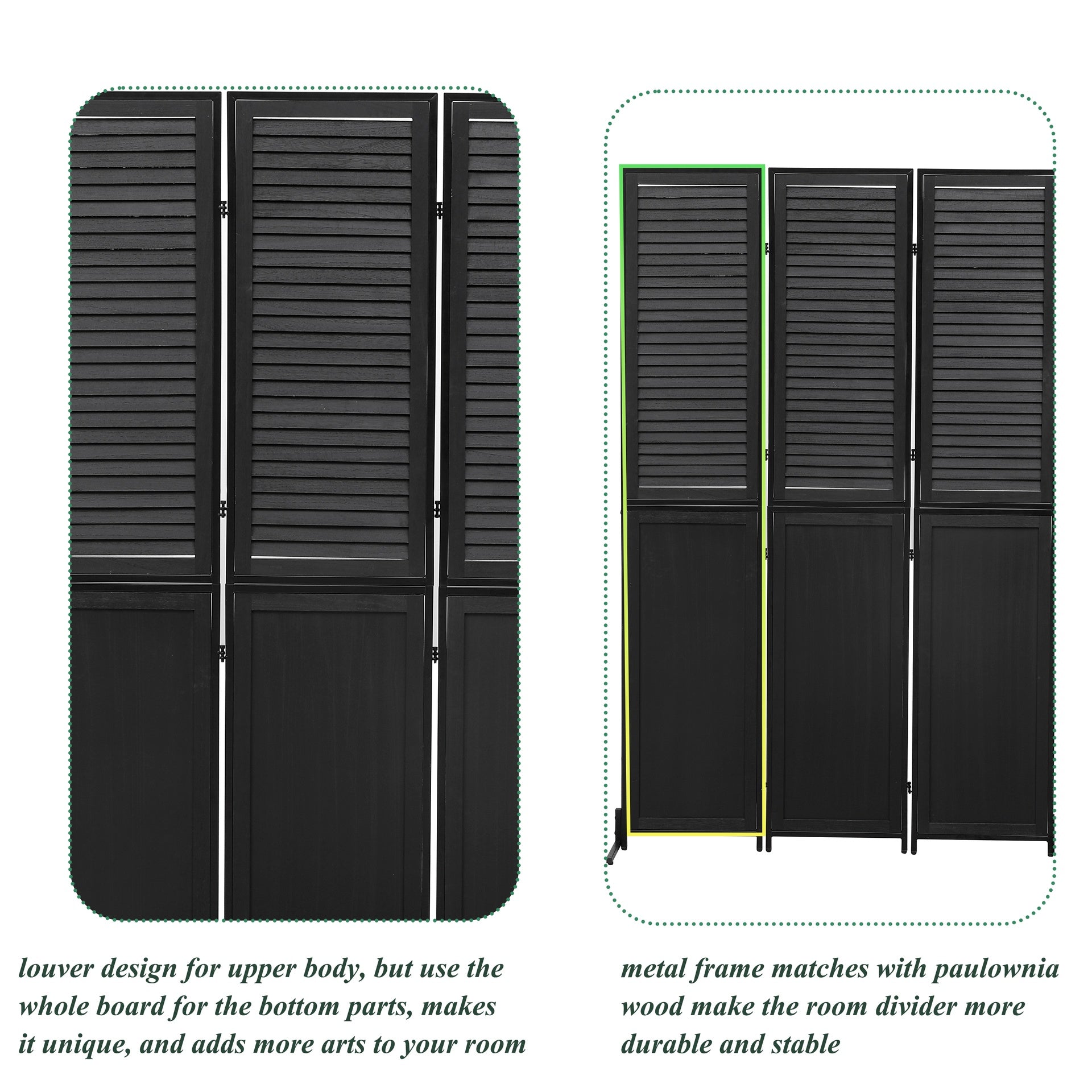 3 Panel Room Divider 6Ft Wood Folding Privacy Screen Black Room Separator Free Standing Wall Dividers (Black)