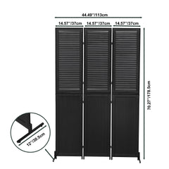3 Panel Room Divider 6Ft Wood Folding Privacy Screen Black Room Separator Free Standing Wall Dividers (Black)