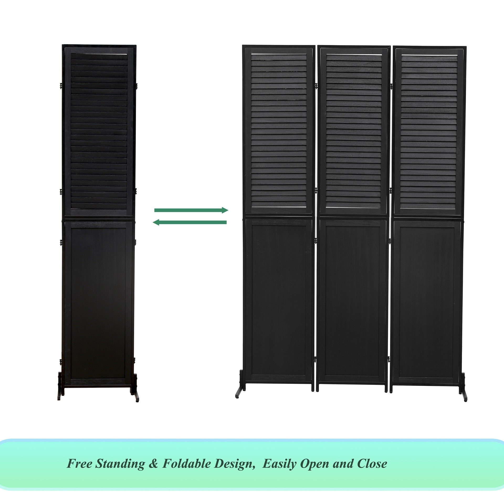 3 Panel Room Divider 6Ft Wood Folding Privacy Screen Black Room Separator Free Standing Wall Dividers (Black)