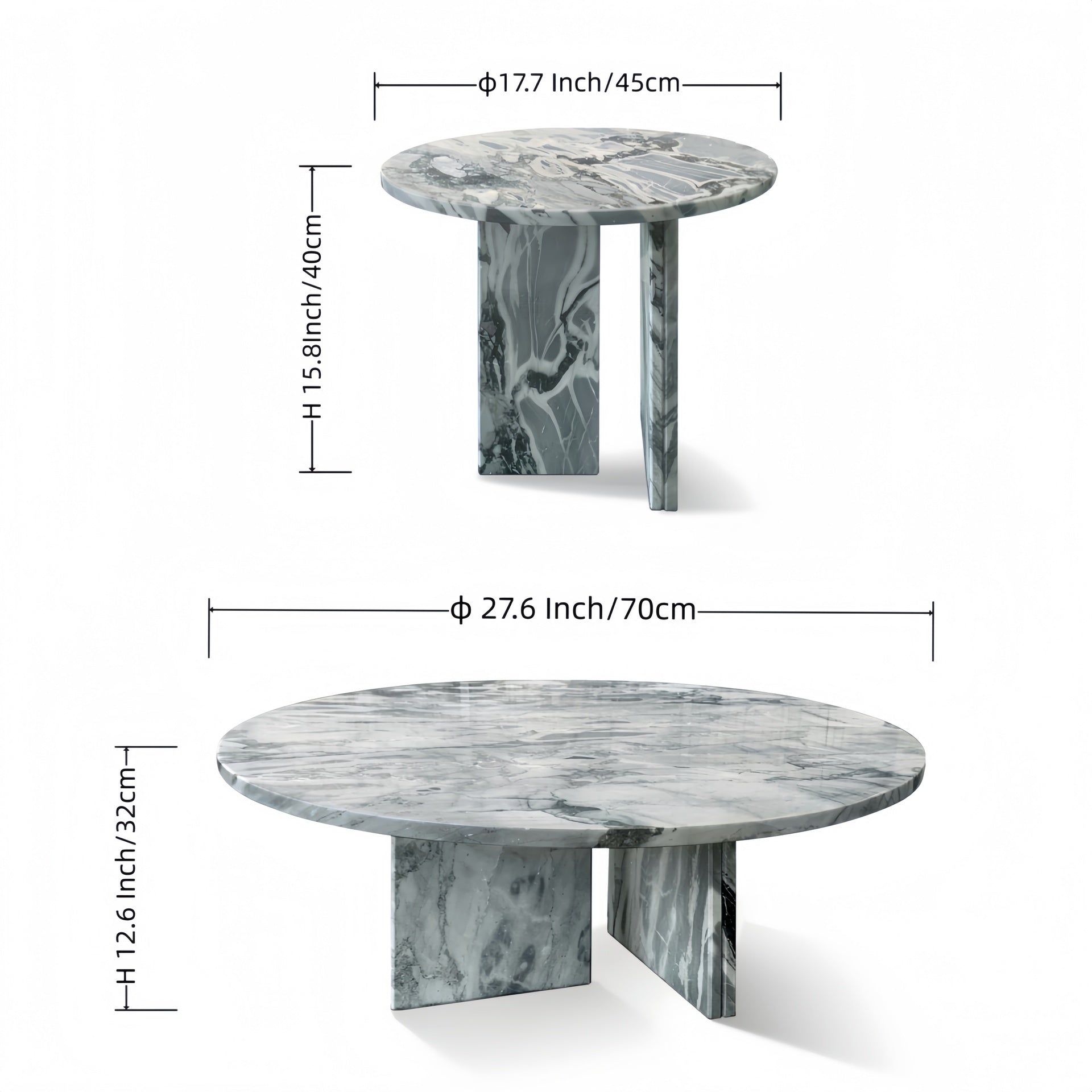 Blue Gray natural marble coffee table set, small table, living room table, natural stone, genuine marble, real marble