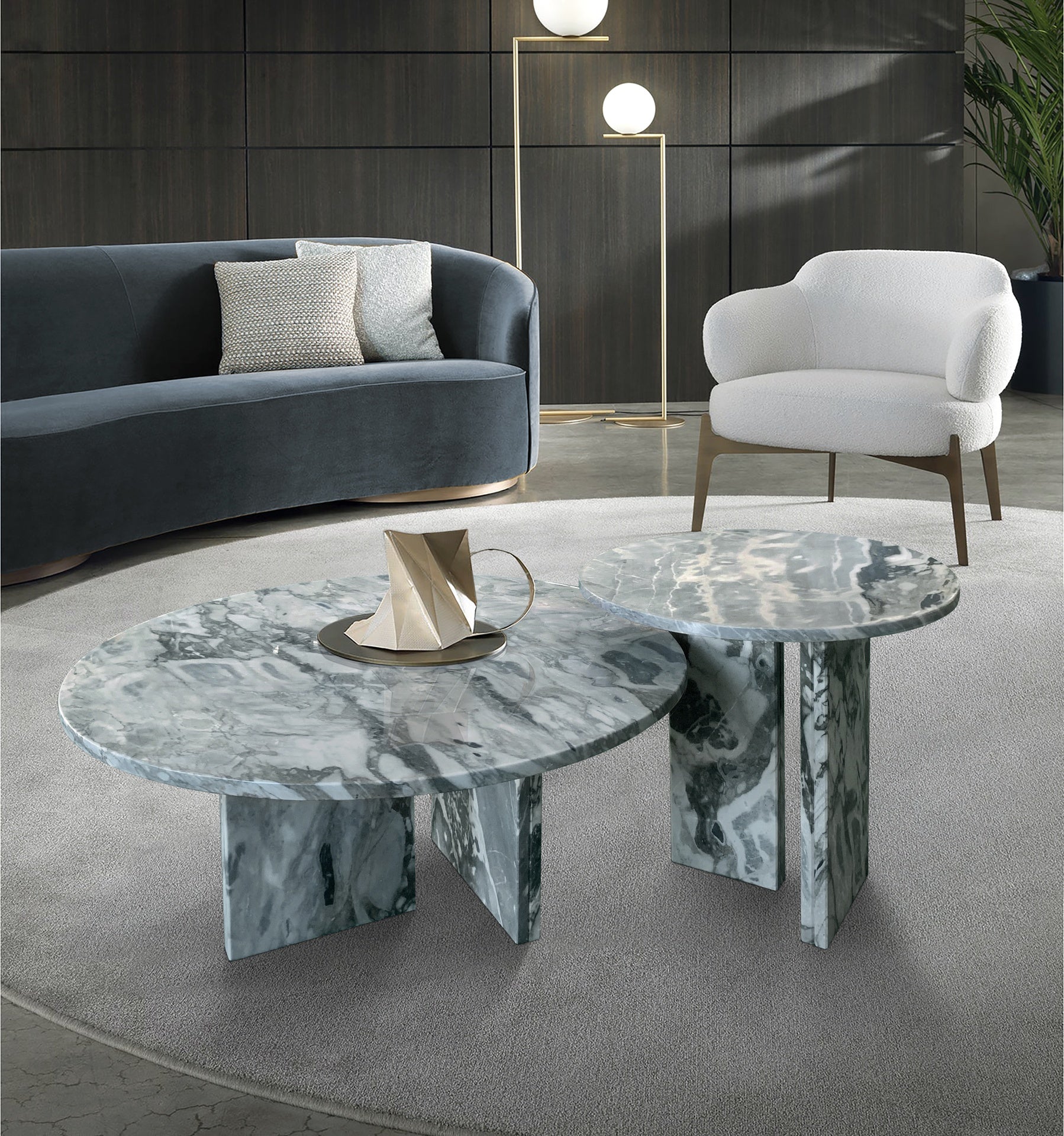 Blue Gray natural marble coffee table set, small table, living room table, natural stone, genuine marble, real marble