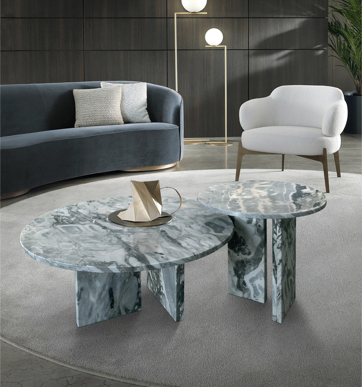 Blue Gray natural marble coffee table set, small table, living room table, natural stone, genuine marble, real marble