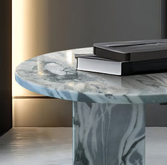 Grey Blue natural marble coffee table, small table,living room table, natural stone, Ø17.7 h15.8 Inch/Ø45 h40 cm, genuine marble, real marble