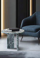 Grey Blue natural marble coffee table, small table,living room table, natural stone, Ø17.7 h15.8 Inch/Ø45 h40 cm, genuine marble, real marble