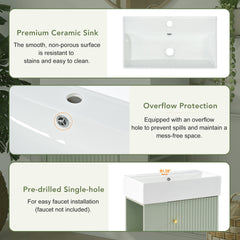 21.6 inch Modern Floating Bathroom Vanity with Ceramic Basin - Perfect for Small Bathrooms, Left side storage