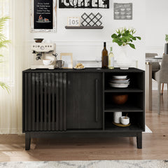 47.3" Sideboard Buffet Cabinet with Storage, Farmhouse Fluted Sideboard with 2 Doors & Solid Wood Feet, TV Media Console, Storage Cabinet for Kitchen Dining Living Room Entryway Hallway, Black