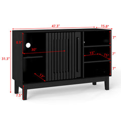 47.3" Sideboard Buffet Cabinet with Storage, Farmhouse Fluted Sideboard with 2 Doors & Solid Wood Feet, TV Media Console, Storage Cabinet for Kitchen Dining Living Room Entryway Hallway, Black
