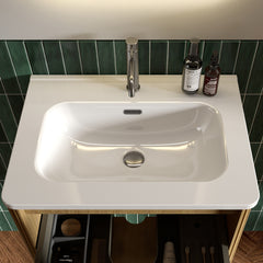 BB0424Y301, Integrated glossy white ceramic basin, drain and faucet not included