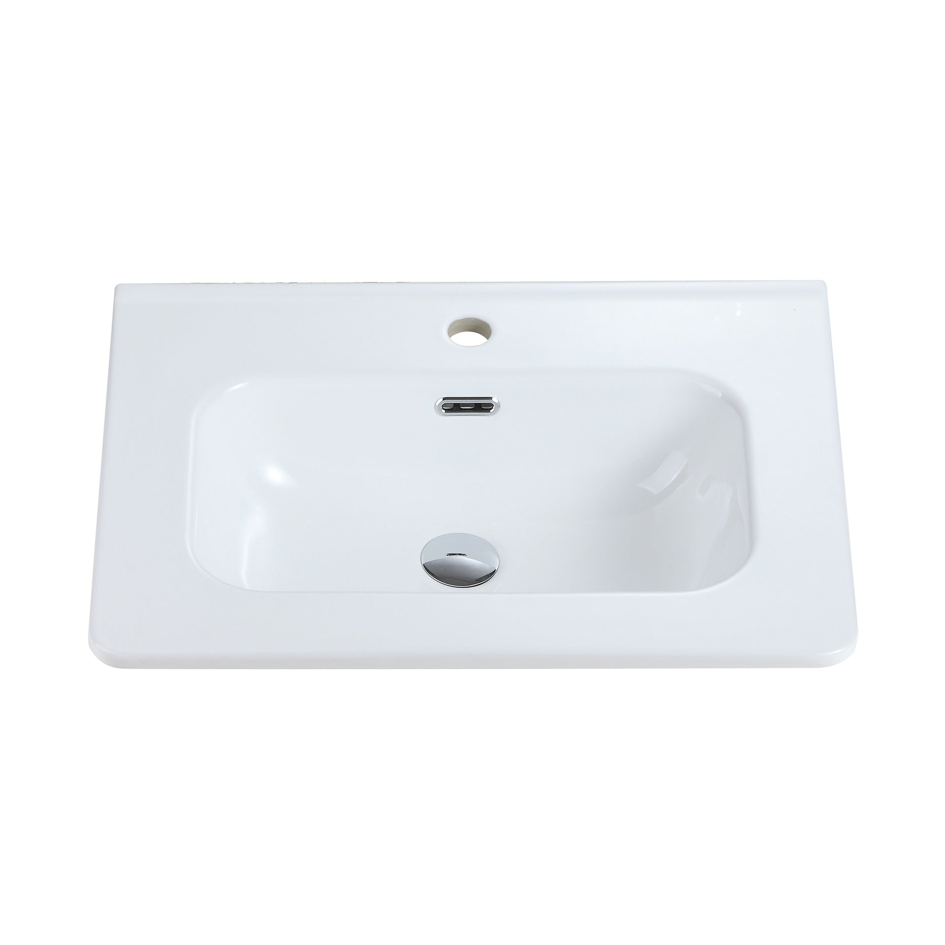 BB0424Y301, Integrated glossy white ceramic basin, drain and faucet not included