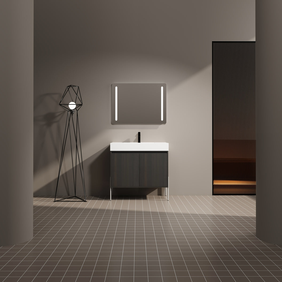 36" Freestanding Bathroom Vanity with Resin Sink, Storage Cabinet with Soft Closed Doors (KD-Package)
