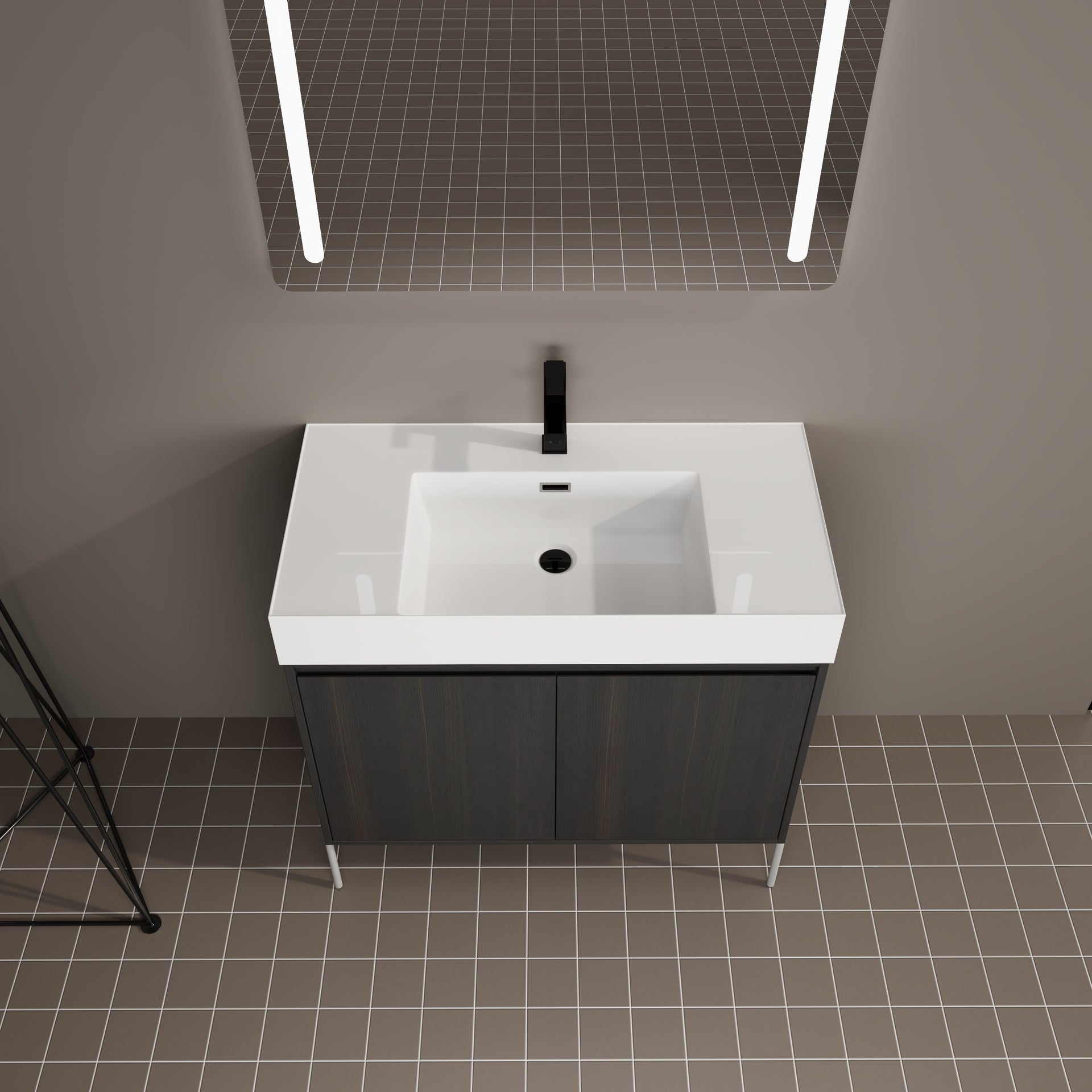 36" Freestanding Bathroom Vanity with Resin Sink, Storage Cabinet with Soft Closed Doors (KD-Package)
